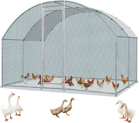 Outvita Large Metal Chicken Coop, 6.5×10FT Walk-in Poultry Cage with Waterproof & Anti-UV Round Arch Cover, Duck Rabbit Hen Cage Galvanized Mesh for Outdoor Yard Backyard and Farm in Saudi Arabia
