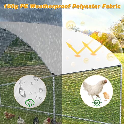 Outvita Large Metal Chicken Coop, 6.5×10FT Walk-in Poultry Cage with Waterproof & Anti-UV Round Arch Cover, Duck Rabbit Hen Cage Galvanized Mesh for Outdoor Yard Backyard and Farm in Saudi Arabia