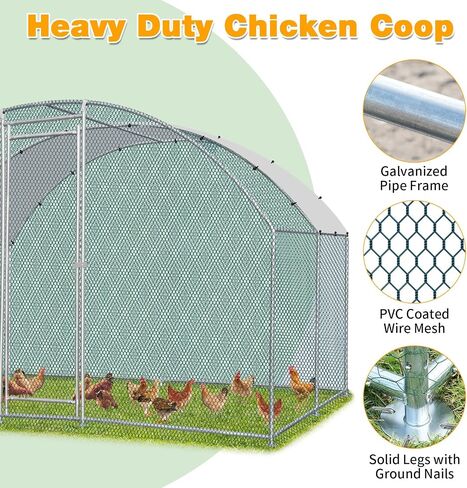 Outvita Large Metal Chicken Coop, 6.5×10FT Walk-in Poultry Cage with Waterproof & Anti-UV Round Arch Cover, Duck Rabbit Hen Cage Galvanized Mesh for Outdoor Yard Backyard and Farm in Saudi Arabia
