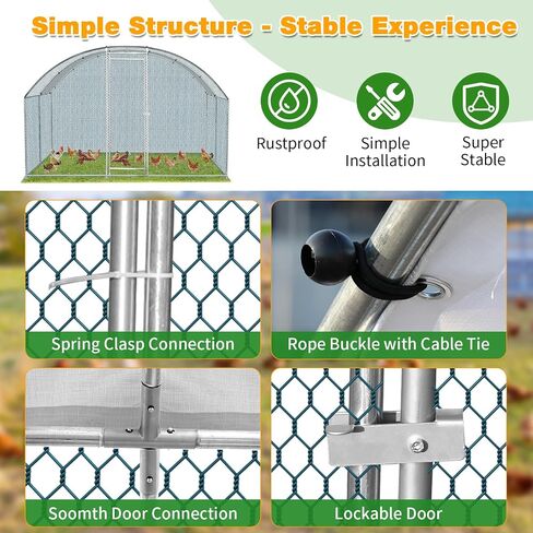 Outvita Large Metal Chicken Coop, 6.5×10FT Walk-in Poultry Cage with Waterproof & Anti-UV Round Arch Cover, Duck Rabbit Hen Cage Galvanized Mesh for Outdoor Yard Backyard and Farm in Saudi Arabia