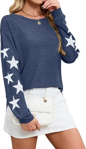 Blooming Jelly Womens Knit Pullover Sweaters Crewneck Long Sleeve Star Print Lightweight Cute Top in Kuwait