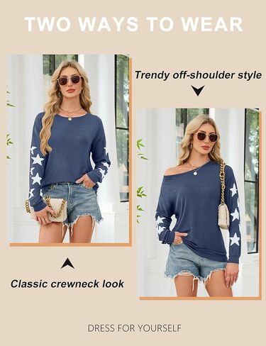 Blooming Jelly Womens Knit Pullover Sweaters Crewneck Long Sleeve Star Print Lightweight Cute Top in Kuwait