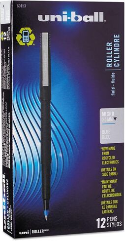 Uni-Ball 60153 قلم كرة الدوارة ، Micro 0.5mm ، الحبر الأزرق ، برميل أسود غير لامع ، عشرات in Kuwait