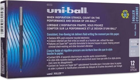 Uni-Ball 60153 قلم كرة الدوارة ، Micro 0.5mm ، الحبر الأزرق ، برميل أسود غير لامع ، عشرات in Kuwait