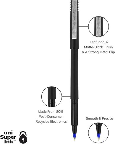Uni-Ball 60153 قلم كرة الدوارة ، Micro 0.5mm ، الحبر الأزرق ، برميل أسود غير لامع ، عشرات in Kuwait