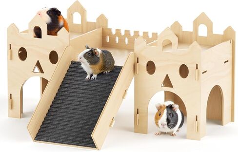منزل مخبأ خنزير غينيا ، منزل هامستر خشبي متقدم مع سلم تسلق ومواعيد متعددة ، لعبة برج قلعة الأرنب لخنزير غينيا شينشلا جيربيل القنفذ الصغير للحيوانات البيت كوخ كوخ in Kuwait