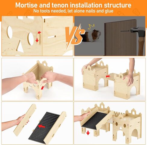 منزل مخبأ خنزير غينيا ، منزل هامستر خشبي متقدم مع سلم تسلق ومواعيد متعددة ، لعبة برج قلعة الأرنب لخنزير غينيا شينشلا جيربيل القنفذ الصغير للحيوانات البيت كوخ كوخ in Kuwait