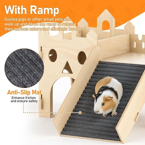 منزل مخبأ خنزير غينيا ، منزل هامستر خشبي متقدم مع سلم تسلق ومواعيد متعددة ، لعبة برج قلعة الأرنب لخنزير غينيا شينشلا جيربيل القنفذ الصغير للحيوانات البيت كوخ كوخ in Kuwait