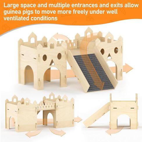 منزل مخبأ خنزير غينيا ، منزل هامستر خشبي متقدم مع سلم تسلق ومواعيد متعددة ، لعبة برج قلعة الأرنب لخنزير غينيا شينشلا جيربيل القنفذ الصغير للحيوانات البيت كوخ كوخ in Kuwait