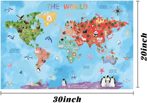Fun Cartoon Animal World Map Canvas Banner Vibrant Animal Nature Illustrations, Educational Geography Decor Banner for Classroom or Playroom Educational Wall Decor 20x30inch in Saudi Arabia