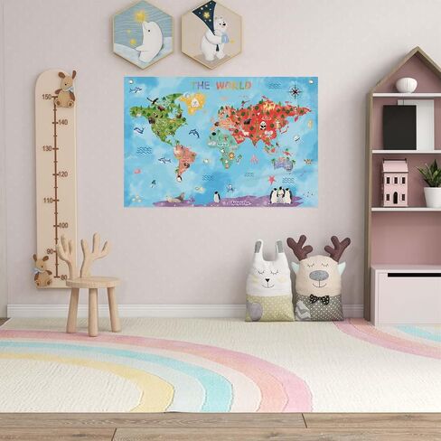 Fun Cartoon Animal World Map Canvas Banner Vibrant Animal Nature Illustrations, Educational Geography Decor Banner for Classroom or Playroom Educational Wall Decor 20x30inch in Saudi Arabia
