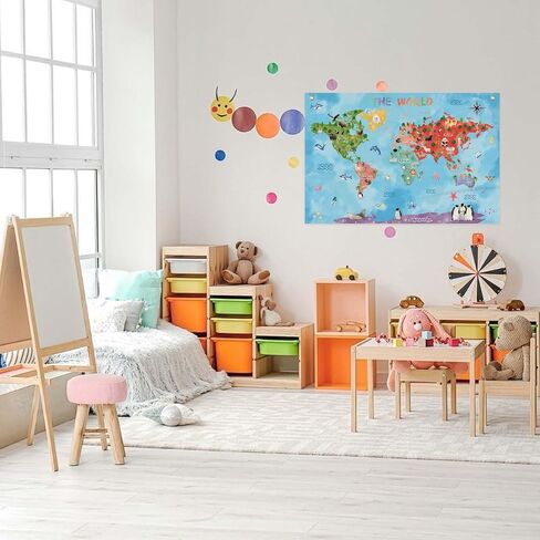Fun Cartoon Animal World Map Canvas Banner Vibrant Animal Nature Illustrations, Educational Geography Decor Banner for Classroom or Playroom Educational Wall Decor 20x30inch in Saudi Arabia