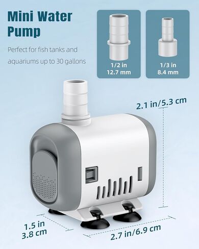 Pawfly Small Fountain Pump, 130 GPH Submersible Water Pump for Fountain, 8 W Mini Water Pump with 2.6 ft. High Lift, Quiet Water Fountain Pump for Aquarium Fish Tank & Waterfall in Saudi Arabia