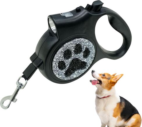 مقود الكلب القابل للسحب-مقود 16 قدمًا مع تفاصيل التألق المصنوعة يدويًا ، مقبض قبضة ناعمة خالية من الفرامل ، للكلاب الصغيرة والمتوسطة حتى 77 رطلاً (DL-BK) in Kuwait