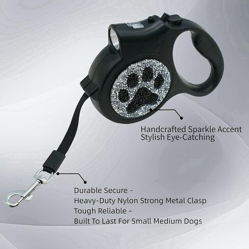 مقود الكلب القابل للسحب-مقود 16 قدمًا مع تفاصيل التألق المصنوعة يدويًا ، مقبض قبضة ناعمة خالية من الفرامل ، للكلاب الصغيرة والمتوسطة حتى 77 رطلاً (DL-BK) in Kuwait