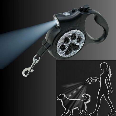 مقود الكلب القابل للسحب-مقود 16 قدمًا مع تفاصيل التألق المصنوعة يدويًا ، مقبض قبضة ناعمة خالية من الفرامل ، للكلاب الصغيرة والمتوسطة حتى 77 رطلاً (DL-BK) in Kuwait