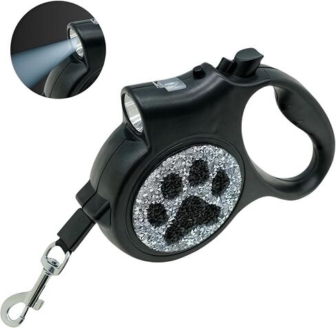 مقود الكلب القابل للسحب-مقود 16 قدمًا مع تفاصيل التألق المصنوعة يدويًا ، مقبض قبضة ناعمة خالية من الفرامل ، للكلاب الصغيرة والمتوسطة حتى 77 رطلاً (DL-BK) in Kuwait