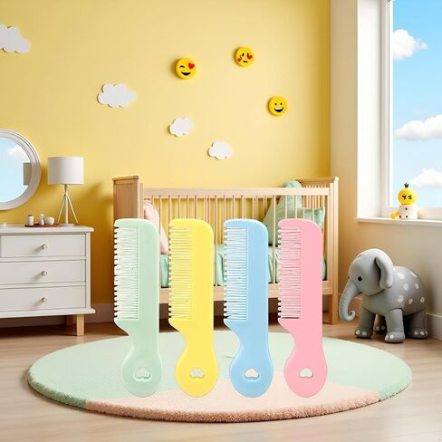 4 Pack Baby Hair Comb for Newborn, Round Colorful Tip Bristles Cute Comb Grooming for Sensitive Scalp Skin for Infant, Toddler, Kids Grooming, Healthcare Kit, Baby and Child Care Products in Saudi Arabia