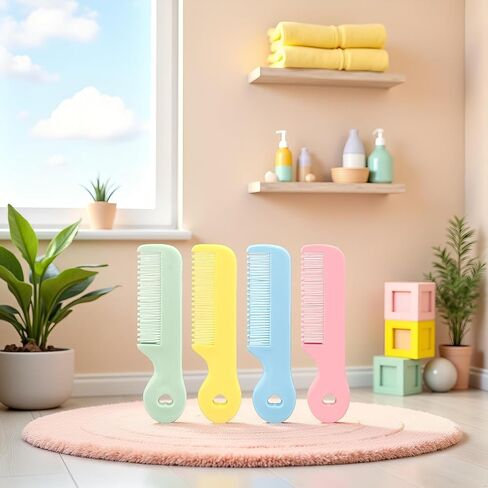 4 Pack Baby Hair Comb for Newborn, Round Colorful Tip Bristles Cute Comb Grooming for Sensitive Scalp Skin for Infant, Toddler, Kids Grooming, Healthcare Kit, Baby and Child Care Products in Saudi Arabia
