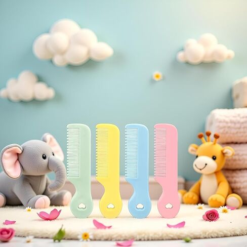 4 Pack Baby Hair Comb for Newborn, Round Colorful Tip Bristles Cute Comb Grooming for Sensitive Scalp Skin for Infant, Toddler, Kids Grooming, Healthcare Kit, Baby and Child Care Products in Saudi Arabia