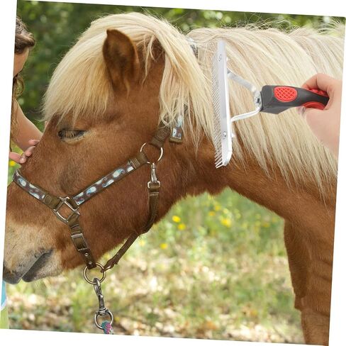 POPETPOP Ergonomic Rubber Handle Horse Grooming Comb for Fur Cleaning and Shedding Practical Non Slip Horse Hair Rake Cattle and Domestic Animals in Saudi Arabia