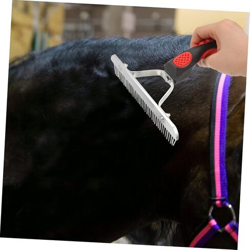 POPETPOP Ergonomic Rubber Handle Horse Grooming Comb for Fur Cleaning and Shedding Practical Non Slip Horse Hair Rake Cattle and Domestic Animals in Saudi Arabia