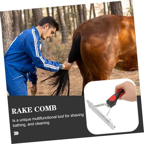 POPETPOP Ergonomic Rubber Handle Horse Grooming Comb for Fur Cleaning and Shedding Practical Non Slip Horse Hair Rake Cattle and Domestic Animals in Saudi Arabia