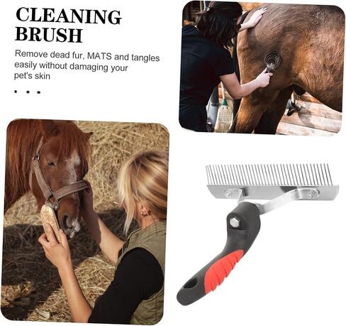 POPETPOP Ergonomic Rubber Handle Horse Grooming Comb for Fur Cleaning and Shedding Practical Non Slip Horse Hair Rake Cattle and Domestic Animals in Saudi Arabia