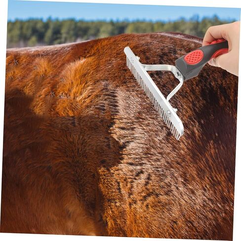 POPETPOP Ergonomic Rubber Handle Horse Grooming Comb for Fur Cleaning and Shedding Practical Non Slip Horse Hair Rake Cattle and Domestic Animals in Saudi Arabia
