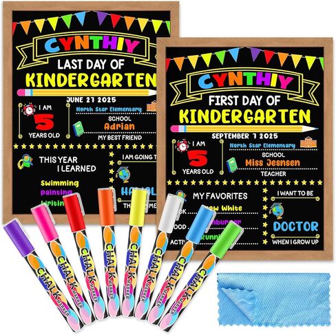 اليوم الأول من علامة المدرسة - اليوم الأول من مجلس إدارة المدرسة - 14 × 11 بوصة إطار على الوجهين إلى السبورة المدرسية للأطفال مع 8 علامات الطباشير وقماش المسح ، لمرحلة ما قبل المدرسة ، روضة الأطفال ، الصف الأول in Kuwait