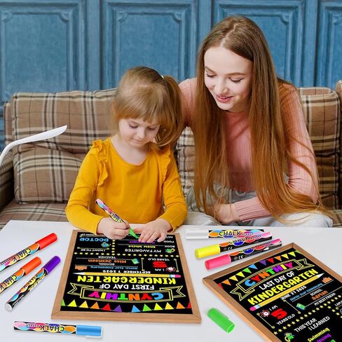 اليوم الأول من علامة المدرسة - اليوم الأول من مجلس إدارة المدرسة - 14 × 11 بوصة إطار على الوجهين إلى السبورة المدرسية للأطفال مع 8 علامات الطباشير وقماش المسح ، لمرحلة ما قبل المدرسة ، روضة الأطفال ، الصف الأول in Kuwait