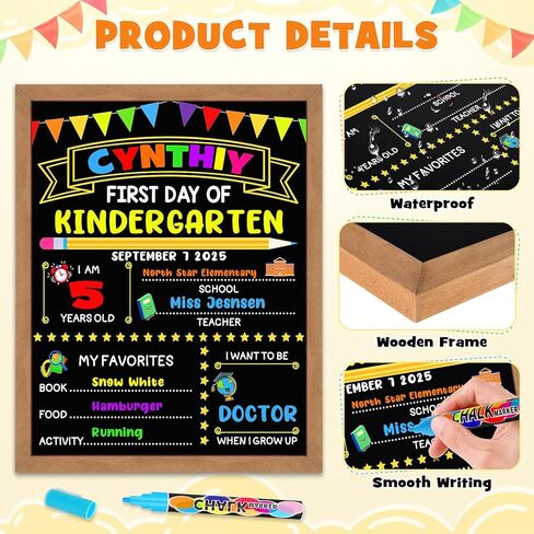 اليوم الأول من علامة المدرسة - اليوم الأول من مجلس إدارة المدرسة - 14 × 11 بوصة إطار على الوجهين إلى السبورة المدرسية للأطفال مع 8 علامات الطباشير وقماش المسح ، لمرحلة ما قبل المدرسة ، روضة الأطفال ، الصف الأول in Kuwait