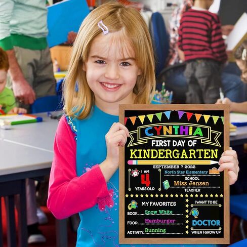 اليوم الأول من علامة المدرسة - اليوم الأول من مجلس إدارة المدرسة - 14 × 11 بوصة إطار على الوجهين إلى السبورة المدرسية للأطفال مع 8 علامات الطباشير وقماش المسح ، لمرحلة ما قبل المدرسة ، روضة الأطفال ، الصف الأول in Kuwait