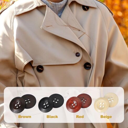 PATIKIL Wooden Buttons 5/7 Inch (18mm), 80 Pcs Wood Sewing Button 4 Holes Round Handmade Ornament Buttons for DIY Crafts Sewing Clothing Decoration Bag, Brown in Saudi Arabia