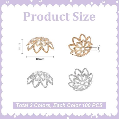 UNICRAFTALE 100pcs 2 Colors 5-Petal Flower Bead Caps - 304 Stainless Steel Spacer End Caps 8mm in Diameter for DIY Bracelet Necklace Jewelry Making in Saudi Arabia