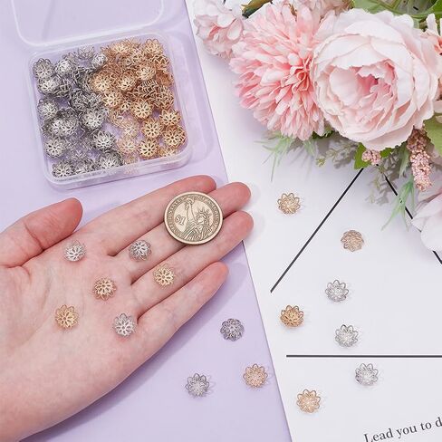 UNICRAFTALE 100pcs 2 Colors 5-Petal Flower Bead Caps - 304 Stainless Steel Spacer End Caps 8mm in Diameter for DIY Bracelet Necklace Jewelry Making in Saudi Arabia