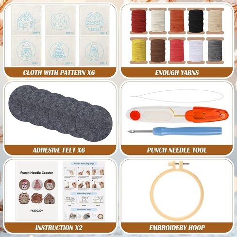 Mindsoft 6 PCS Christmas Punch Coaster Coaster Kit Xmas Tree Tree Snowman Punch Edele Edele Terbroidery Buch مع 6 أنماط أداة خيوط لزجة تعليمات تطريز طعن للمبتدئين في لوازم Craft Craft للبالغين in Kuwait