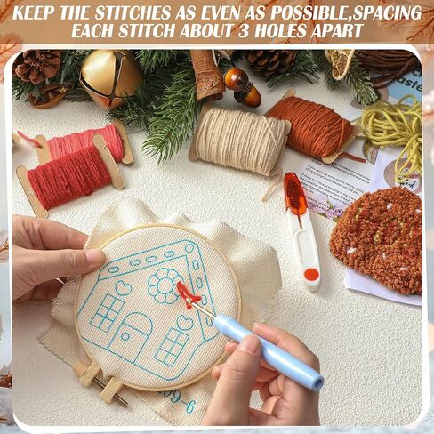 Mindsoft 6 PCS Christmas Punch Coaster Coaster Kit Xmas Tree Tree Snowman Punch Edele Edele Terbroidery Buch مع 6 أنماط أداة خيوط لزجة تعليمات تطريز طعن للمبتدئين في لوازم Craft Craft للبالغين in Kuwait