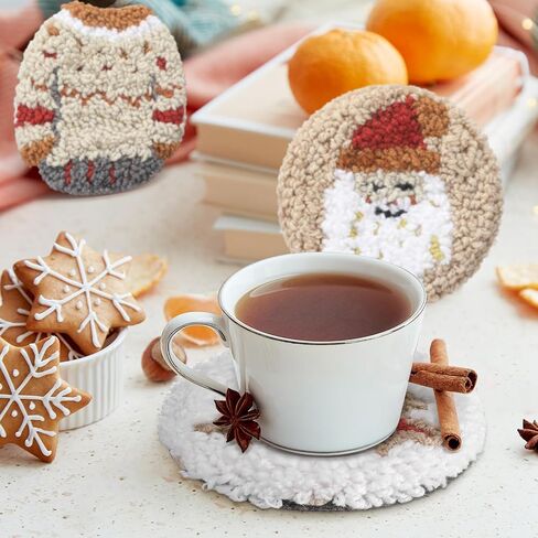 Mindsoft 6 PCS Christmas Punch Coaster Coaster Kit Xmas Tree Tree Snowman Punch Edele Edele Terbroidery Buch مع 6 أنماط أداة خيوط لزجة تعليمات تطريز طعن للمبتدئين في لوازم Craft Craft للبالغين in Kuwait