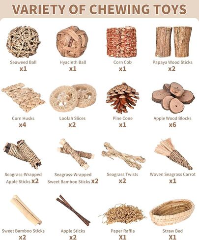 31PCS Rabbit Chew Treat Toys for Teeth Health, Natural Bunny Enrichment Toys for Boredom & Stress Relief, Keep Busy Toys for Guinea Pig Chinchilla Hamster Rat Gerbil Degu Indoor Outdoor in Saudi Arabia