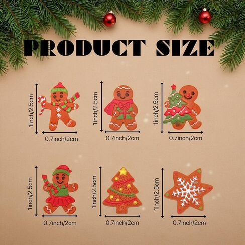 60 Pcs Mini Gingerbread Charms for Craft 1 inch Christmas DIY Flatback Charms 6 Style Mini Resin Figurines for DIY Christmas Embellishments, Party Favors & Gift Decor (Brown) in Kuwait