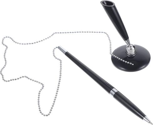 2pcs Black Desktop Pens with Chain PP Material Smooth Writing Professional Counter Pens for Office Bank Use Easy Refill Replacement in Saudi Arabia