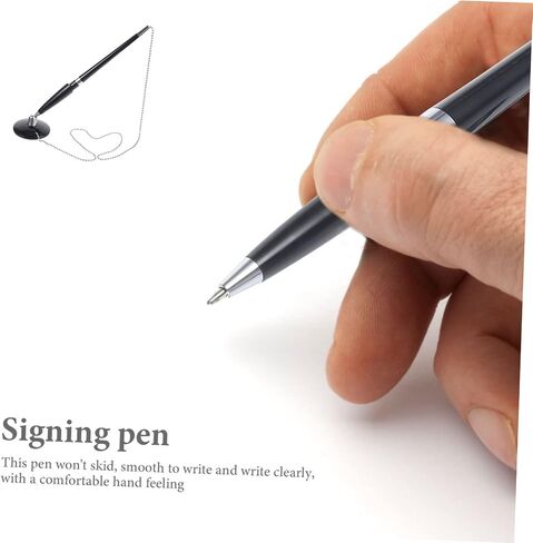 2pcs Black Desktop Pens with Chain PP Material Smooth Writing Professional Counter Pens for Office Bank Use Easy Refill Replacement in Saudi Arabia