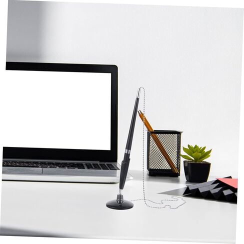 2pcs Black Desktop Pens with Chain PP Material Smooth Writing Professional Counter Pens for Office Bank Use Easy Refill Replacement in Saudi Arabia