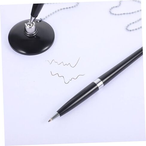 2pcs Black Desktop Pens with Chain PP Material Smooth Writing Professional Counter Pens for Office Bank Use Easy Refill Replacement in Saudi Arabia
