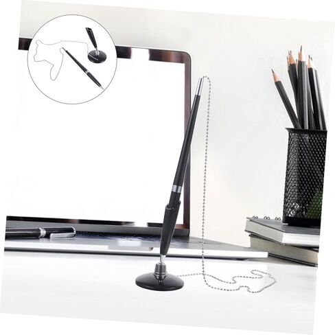 2pcs Black Desktop Pens with Chain PP Material Smooth Writing Professional Counter Pens for Office Bank Use Easy Refill Replacement in Saudi Arabia