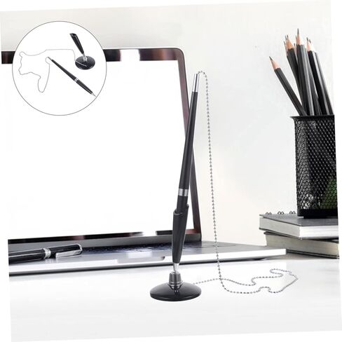 2pcs Black Desktop Ballpoint Pens with Chain Ergonomic PP Plastic Business Writing Pens for Hotel Bank Office Counter Use Easy Refill Replacement Sturdy and Decorative in Saudi Arabia