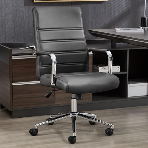 Office Desk Chair Leather, Conference Room Chairs with Wheels, Modern Executive Office Chairs Adjustable Height, Ergonomic Swivel Rolling Ribbed Computer Chair(Brown) in Saudi Arabia