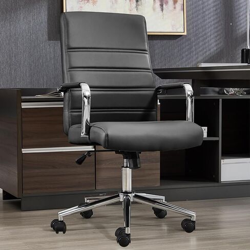 Office Desk Chair Leather, Conference Room Chairs with Wheels, Modern Executive Office Chairs Adjustable Height, Ergonomic Swivel Rolling Ribbed Computer Chair(Brown) in Saudi Arabia