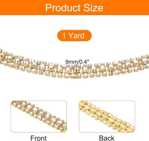 uxcell 1 Yard 3 Rows Crystal Rhinestone Close Chain Trim, Crystal Rhinestone Diamond Strips Rhinestone Bling Sewing Embellishments (9mm, AB and Dark Green Rhinestone with Gold Base) in Saudi Arabia